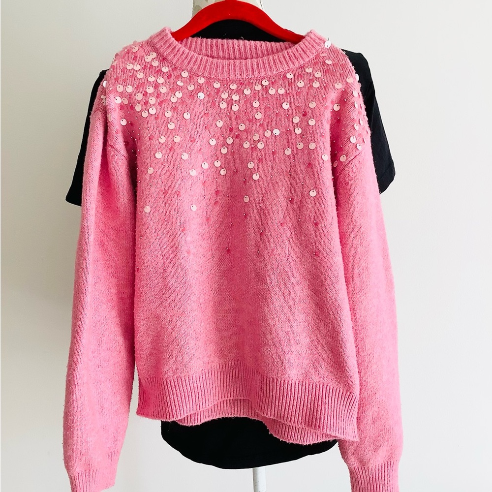 Zara Pink Sequin Girls Sweater - Picture 2 of 4